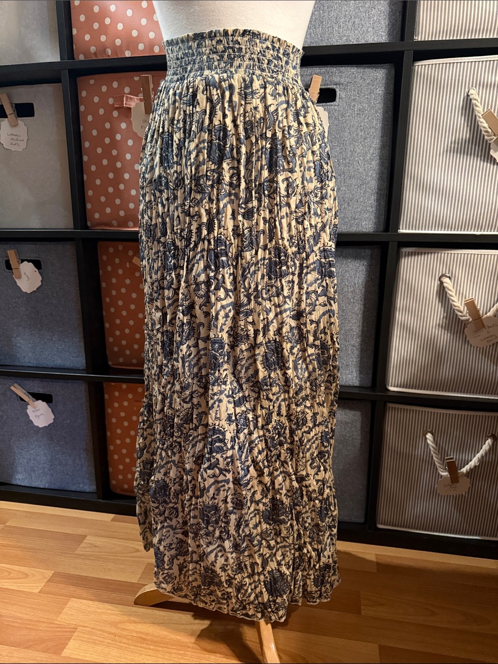 NATURAL LIFE Navy and Cream Smocked-Waist Maxi Skirt